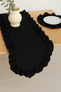 Camino de mesa con volantes negro elegante y elegante 40x130cm(15 "x 51") acento decorativo para cocina comedor mesas auxiliares de café para boda - Product Image 3