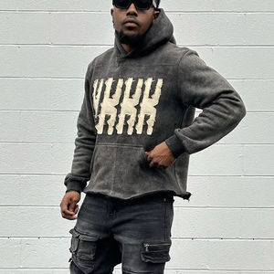 Custom Hoddie Hombre Dtg Impreso 420 GSM Algodón French Terry Zip up Camuflaje Lavado ácido Desgastado Sudadera con capucha Hombres - Product Image 3