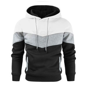 OEM Custom <b>Men</b> <b>Hoodie</b> <b>White</b> Grey Black V Shape Panel Fleece Pullover Zipper Pocket Streetwear Hoody Factory Wholesale Bulk - Product Image 1