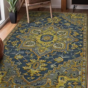 Premium Modern Traditional Medallion Design Area Rug Hand-Tufted <b>Wool</b> Cotton Blend Rich Navy <b>Gold</b> Customizable for Living Room - Product Image 1