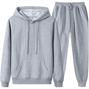 Survêtement à capuche respirant pour hommes ensembles écologiques grande taille 100% coton hiver motif solide hommes survêtement lavage acide - Product Image 1