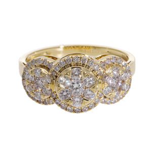 แหวนเพชรธรรมชาติสีทอง14K ลายดอกไม้ประดับเพชรชุด3รัศมีสำหรับงานแต่งงานและโอกาสพิเศษ - Product Image 1