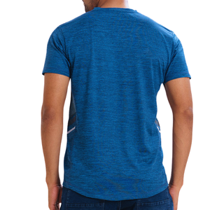 Confortable bleu 100% coton solide tricoté à manches courtes hommes T-Shirt doux respirant et élégant tenue décontracté - Product Image 2
