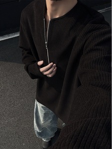 Cremallera Waffle Color sólido Hombres Sudadera Camiseta suelta de manga larga con cuello redondo Versátil Casual Cremallera Sudaderas con capucha - Product Image 6