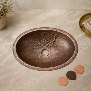 Vasque en cuivre artisanale à cuve unique, surface martelée mate rustique, facile à nettoyer, à un trou, pour salle de bain - Product Image 1