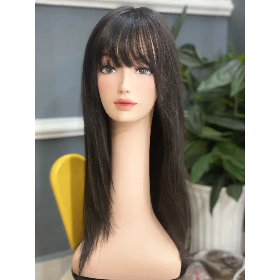 Venta al por mayor pelucas de cabeza completa hecha de 100% cabello humano sedoso piel 3D de gama alta, longitud 50cm