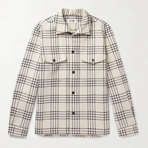 Veste de travail à manches longues pour hommes personnalisée OEM Surchemise en flanelle Chemise décontractée avec 2 poches poitrine Logo personnalisé Veste classique - Product Image 4