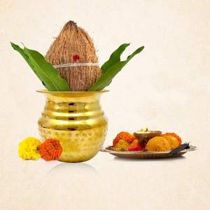 Kalash pour Puja, Kalasham pour Puja Laiton Lota pour Puja Pot But de mariage-Navire en laiton indien, Décor en laiton indien - Product Image 4