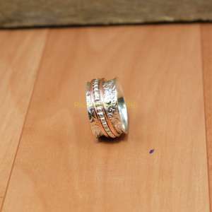 Handmade <b>Spinner</b> <b>Ring</b> 925 Sterling Silver & Copper Wide Band Boho Meditation <b>Ring</b> for Women & <b>Men</b> - Product Image 2