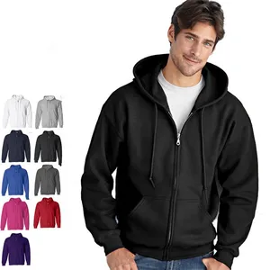 Personalizado Terry Zip Up sudaderas con capucha de gran tamaño de la chaqueta de los hombres de la cremallera sudaderas con capucha unisex de gran tamaño con cremallera rompevientos al por mayor a granel