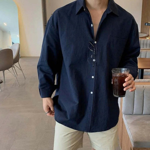 NH47 Camisa de lino azul carbón fresca y cómoda para hombre para verano Beach Cafe Halley Fashion Trend 2025 - Product Image 1