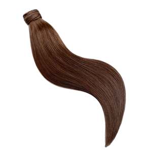 Extensions de queue de cheval marron châtain à cordon de serrage - Cheveux humains indiens lisses à clipser - Product Image 1
