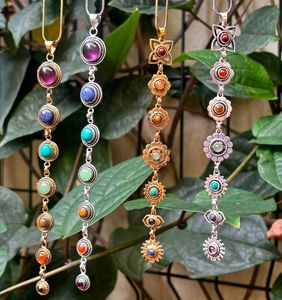 Pendentif en pierre des 7 chakras en gros avec laiton plaqué argent couleur or de haute qualité, pendentif long à la mode en pierre des 7 chakras - Product Image 3