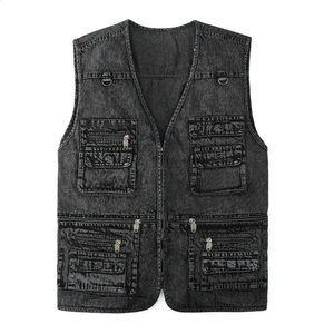 Gilet en jean délavé pour homme, logo personnalisé, veste en jean sans manches, vintage, coton délavé, vêtement de travail, gilet en gros - Product Image 5