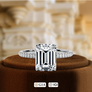 Anillo de compromiso con diamante cultivado en laboratorio de 1 quilate, corte esmeralda, pavé completo, certificado IGI, oro blanco de 14k, el mejor regalo para ella en su día especial. - Product Image 3