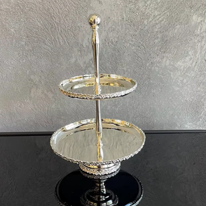 Présentoir à dessert de table à 2 niveaux, support à gâteau argenté, support à gâteau miroir, support de service de luxe, support pour le thé de l'après-midi - Product Image 4