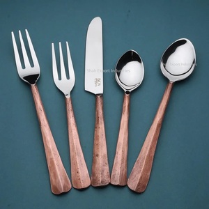 Ensembles de couverts en métal à poignée ronde antique en cuivre plaqué argent pour la maison et les ensembles de couverts de table de mariage - Product Image 4