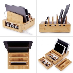 Organisateur de bureau en bambou à trois niveaux, support de rangement autoportant, organisateur de bureau minimaliste rectangulaire pour téléphone et tablette, pour un rangement soigné - Product Image 5
