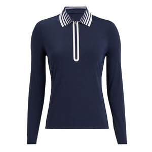 Sudadera ajustada de manga larga para mujer con logotipo bordado personalizado OEM para Polo en estilo informal Características comprimidas para ropa de golf - Product Image 3