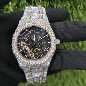 Reloj Mecánico Personalizado para Hombre de 42 mm, Lujoso Esqueleto Blanco Completamente Engastado con Diamantes de Moissanita, Estilo Hip Hop, Correa de Acero Inoxidable, Nuevo - Product Image 1