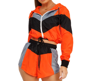 Nuevo conjunto de pantalones cortos cortavientos de nailon y poliéster personalizado para mujer, conjunto de pantalones cortos cortavientos de dos piezas con bloques de colores 2026 - Product Image 6