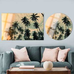 Lienzo Impreso: Palmeras Tropicales y Decoración de Pared de Vidrio, Vidrio Circular - Product Image 1
