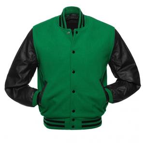 Vestes d'université à manches en cuir et en laine de couleur verte pour unisexe, vêtements personnalisés pour hommes, vestes d'université vierges en gros - Product Image 1