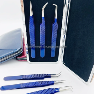 Pinces à épiler professionnelles pour extensions de cils, bleu royal et noir, pointe lisse, acier durable personnalisé, anti-magnétique, anti-statique, précision - Product Image 5