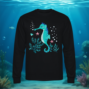 Camiseta de Manga Larga con Diseño de Caballito de Mar para Niños, Promocional, Diseño de Animales de Acuario - Product Image 3