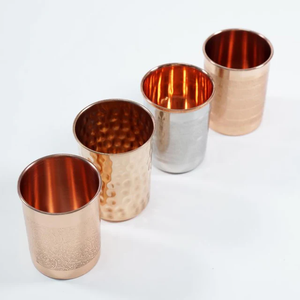 Disposable Eco-Friendly Copper <b>Glasses</b> with Intricate Decorative Band and Lid Accessories - Product Image 1