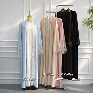 Abaya ouverte de luxe en dentelle florale et mousseline, style <span class=keywords><strong>kimono</strong></span>, élégante et modeste, pour femmes musulmanes, robe longue, vente en gros, Dubaï, pour l'Aïd Ramadan - Product Image 2
