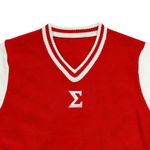 Pull en tricot universitaire à col en V avec broderie de boutons et patch en chenille, imprimé d'hiver, style lettreman - Product Image 4