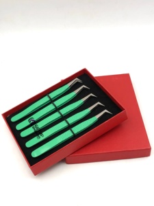 Pince à épiler d'extension de cils en acier inoxydable de revêtement de poudre de vert de céleri de Style professionnel avec vos propres outils de beauté de Logo personnalisé - Product Image 6