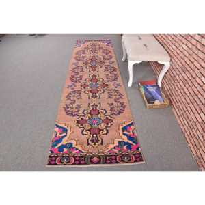 Alfombra Vintage Estilo Runner, Alfombra Turca de 2.7x10.3 pies, Alfombra de Lana Azul - Product Image 1