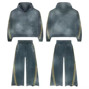 Chándal personalizado para hombre, ropa deportiva, jersey con cremallera, chándal para correr, chándal transpirable para hombre de peso pesado 500GSM, chándal para hombre con piedras - Product Image 2