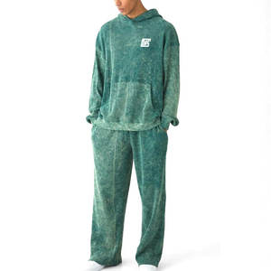 ชุดวอร์มโอเวอร์ไซส์สไตล์แอซิดวอชสำหรับผู้ชาย เสื้อฮู้ดดี้และกางเกงขายาวผ้าฝ้าย สตรีทแวร์สุดเทรนดี้ ขายส่งจากโรงงานโดยตรง - Product Image 1