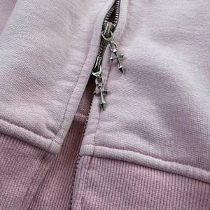 Nuevo estilo Color sólido 450 Gsm Sudaderas con capucha mezcladas de algodón de peso pesado Hombro caído Doble cremallera Sudadera con capucha lisa - Product Image 5