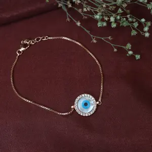 Bracelet vintage œil de protection pour femme, plaqué or rose, bijou religieux en alliage avec zircon, perle et diamant, idéal pour les fêtes et les cadeaux - Product Image 3