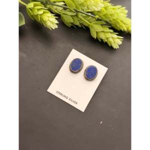 Boucles d'oreilles clous Navajo en or 14 carats serties de lapis-lazuli et d'argent sterling avec diamant, plaqué or rose, tendance - Product Image 3