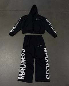 OEM y ODM moda patrón de impresión de la pantalla de los hombres cremallera cárdigan con capucha conjunto de personalización al por mayor - Product Image 1