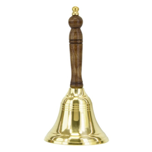 Campana de mesa de latón hecha a mano con acabado pulido brillante Forma redonda Último diseño con mango de madera Excelente calidad para regalo - Product Image 1