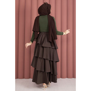 Brown Layered Ruffled Wrap <b>Skirt</b> Comfortable Breathable Spandex & Silk <b>Patchwork</b> Print Formal & Cute Styles for Spring - Product Image 5