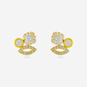 Trendy Classic Ethnic Alloy <b>Earrings</b> 192760 <b>Studs</b> with Flower Tassel Number Shapes Bezel Setting <b>Amber</b> for Party Wedding Gift - Product Image 2