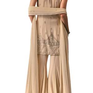 Juego de Kurta Sharara bordado a mano OffWhite con Dupatta para recepción de bodas nupciales, ropa festiva para ocasiones de fiesta - Product Image 3