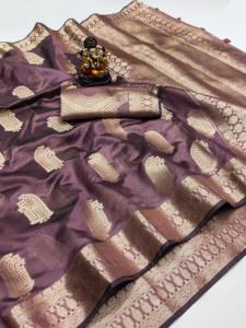 Hermoso Sari de seda Banarasi de organza suave con colores únicos para la colección de fiesta tradicional - Product Image 3