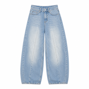 Women's High Waist Wide Leg Denim <b>Jeans</b> Loose Fit Stonewashed Light Vintage Cotton Ankle Length Casual Summer Wear OEM ODM - Product Image 4
