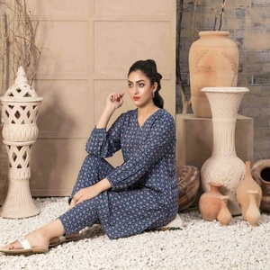 Tawakkal ชุดลำลอง2ชิ้นสำหรับผู้หญิงคอลเลกชั่นสำหรับฤดูหนาวดีไซน์เนอร์ผ้าลินินมีกระดุมพิมพ์ลายดิจิตอล - Product Image 2