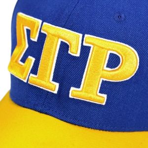 Sigma Gamma Rho SGRho Sorority Cap Gold Blue 20 Wool 80 Acrylic Nineteen 22 Gorra de béisbol ajustable con parte delantera trasera bordada - Product Image 4