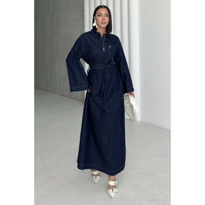 Robe longue en jean ceinturée 3035 - Style Slap - Bleu marine - Product Image 4