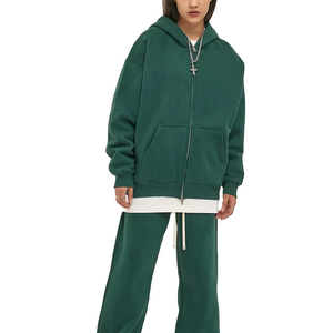 Chándal verde de talla libre de alta calidad, chaqueta y pantalones con cremallera, chándal unisex al por mayor, sudaderas con capucha de fábrica - Product Image 1
